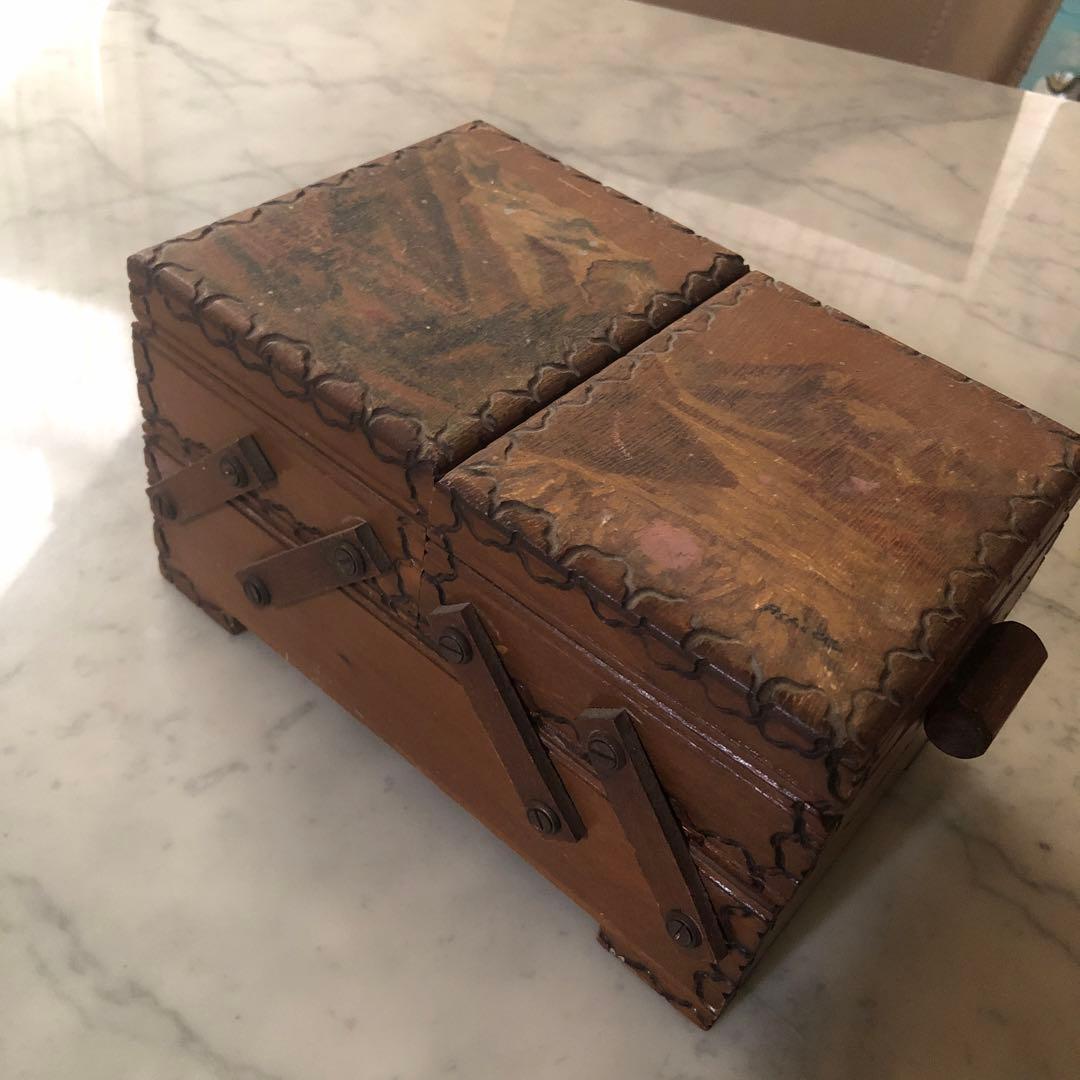 フランス　アンティーク　ヴィンテージ　ソーイングボックス　裁縫箱　木箱