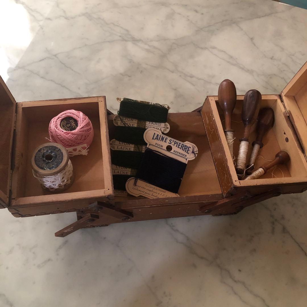 フランス　アンティーク　ヴィンテージ　ソーイングボックス　裁縫箱　木箱