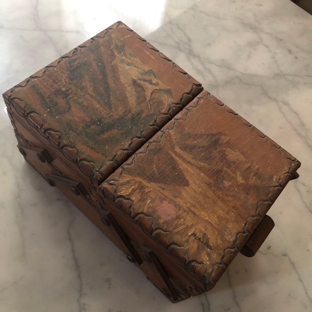 フランス　アンティーク　ヴィンテージ　ソーイングボックス　裁縫箱　木箱