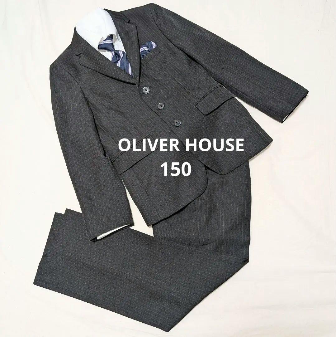 極美品★オリバーハウス フォーマルスーツ 卒服 150 黒 ストライプ 男の子