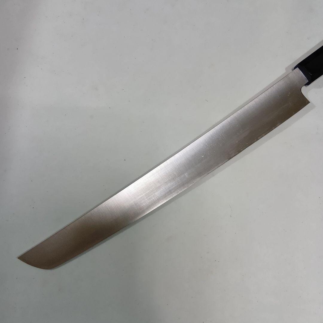 ステン本焼V金10号先丸柳刃包丁30cm鞘付黒水牛黒檀八角柄