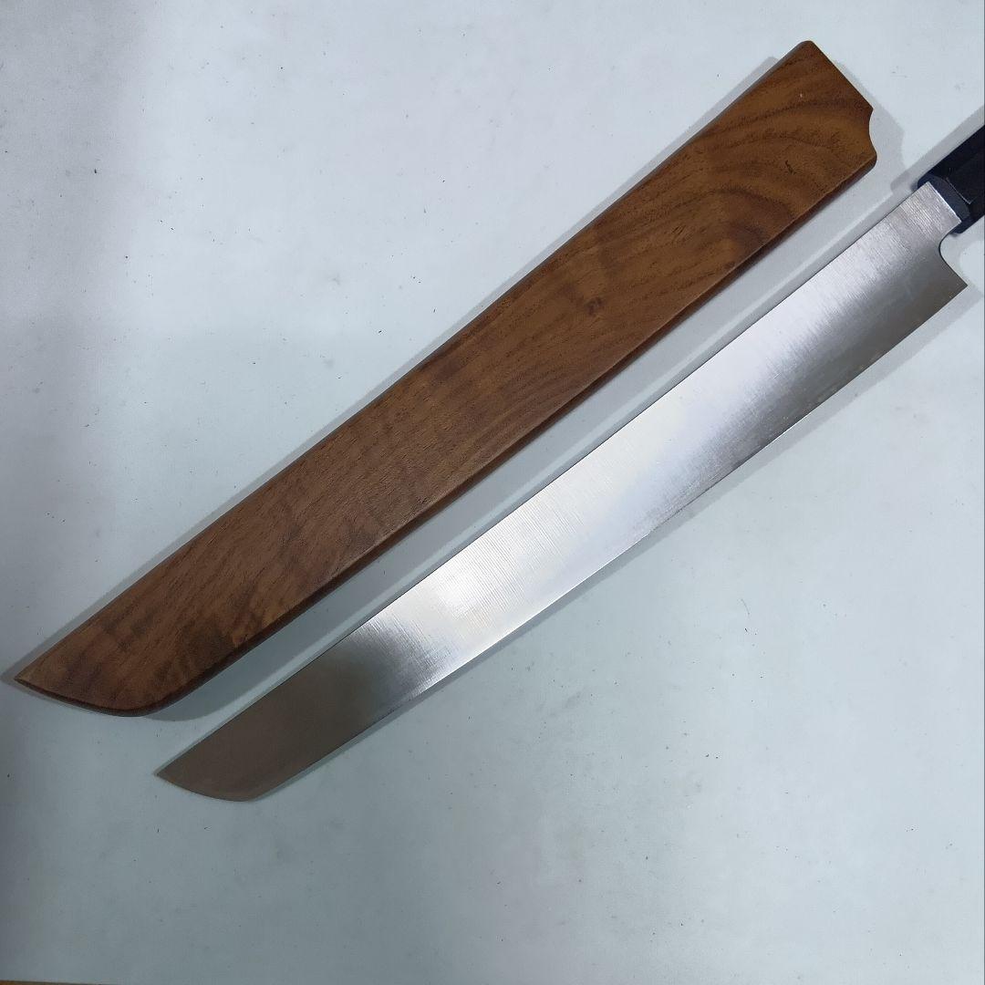 ステン本焼V金10号先丸柳刃包丁30cm鞘付黒水牛黒檀八角柄