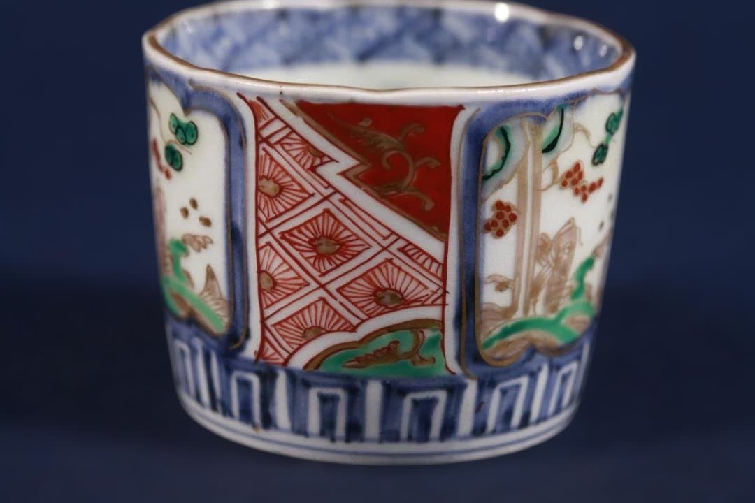 574 古伊万里色絵窓中登竜門図蕎麦猪口　無傷　幕末