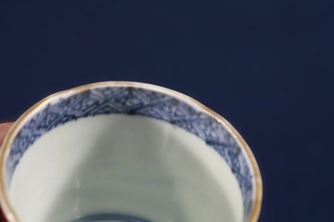 574 古伊万里色絵窓中登竜門図蕎麦猪口　無傷　幕末