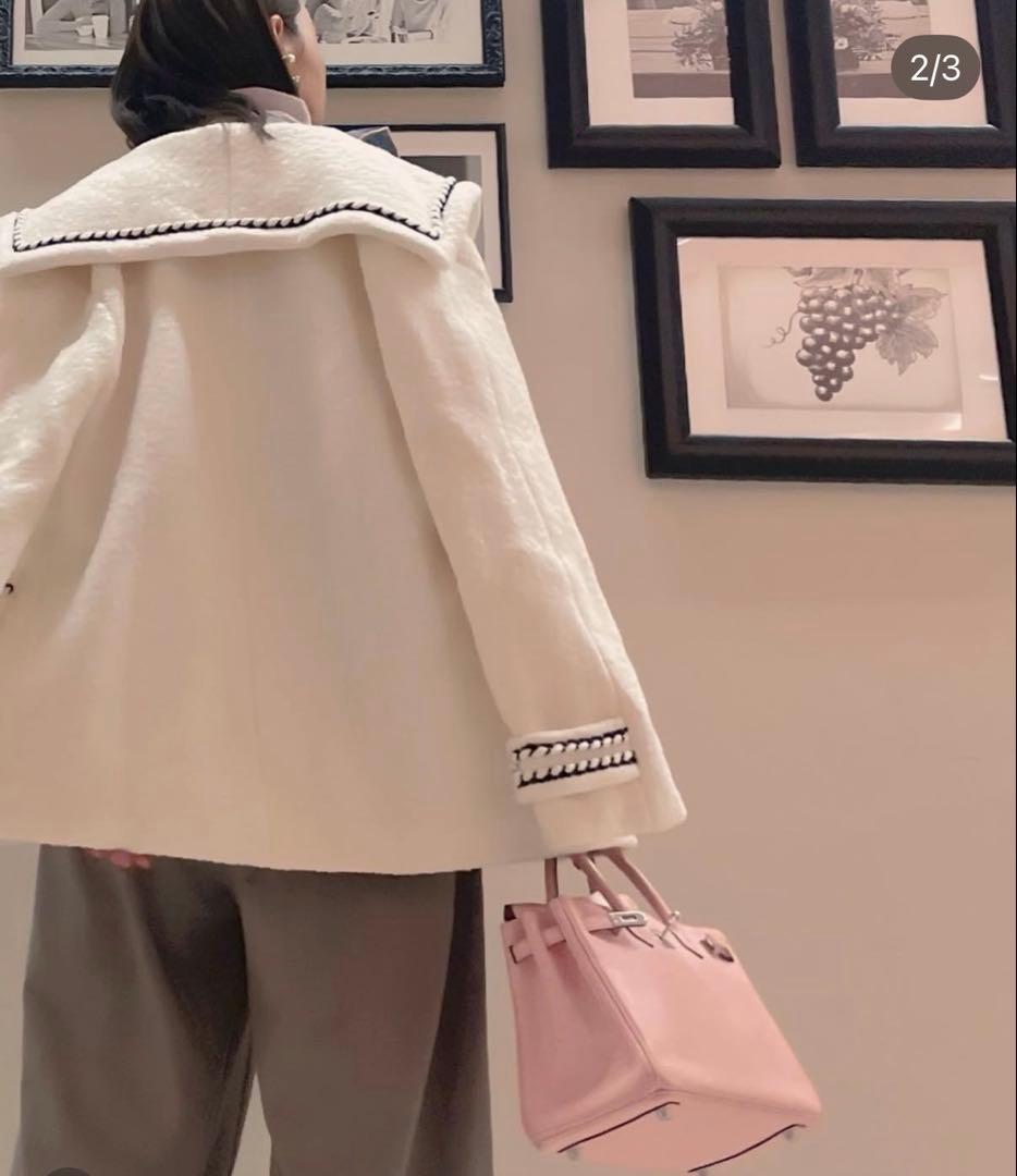 HIAND コート　セーラー襟コート　ホワイト