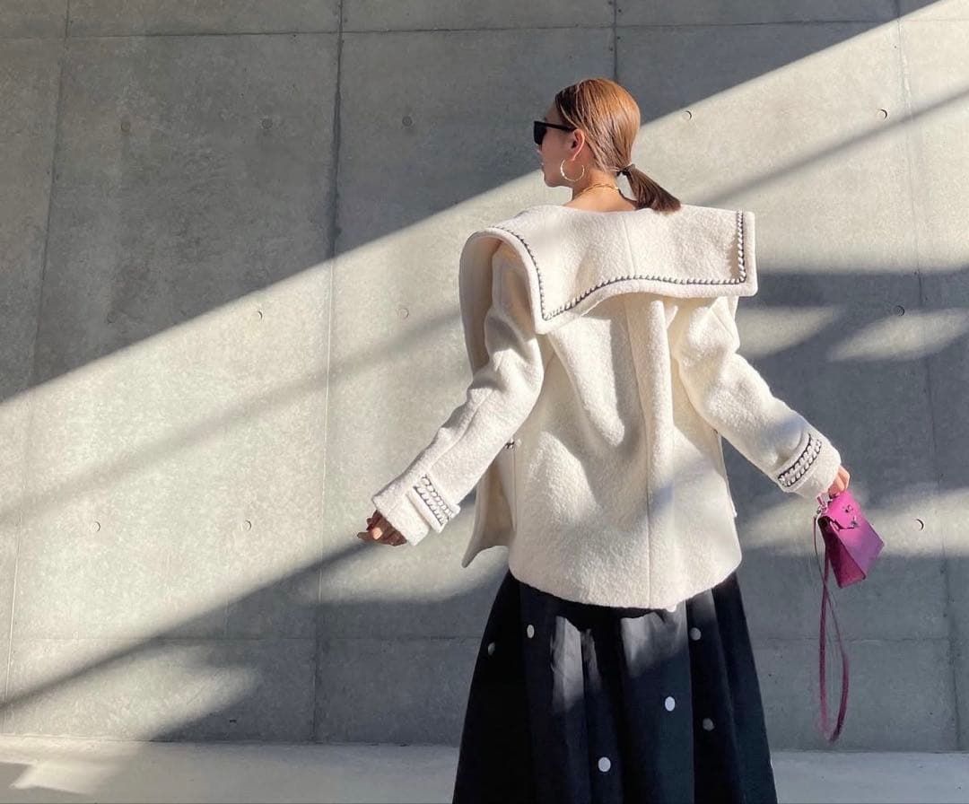 HIAND コート　セーラー襟コート　ホワイト