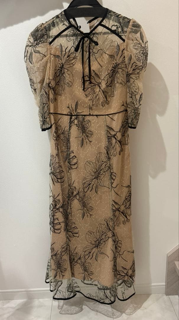 Leja 花柄リボンパフスリーブマーメイドワンピースドレス Mサイズ