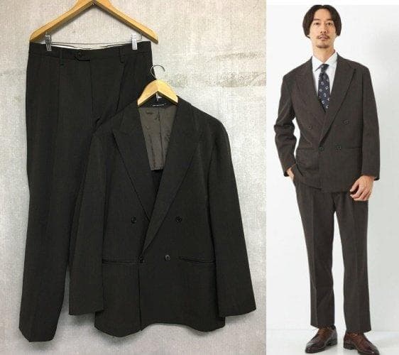 アローズグリーンレーベル 美品 ダブルブレスト ストレッチカルゼ セットアップ