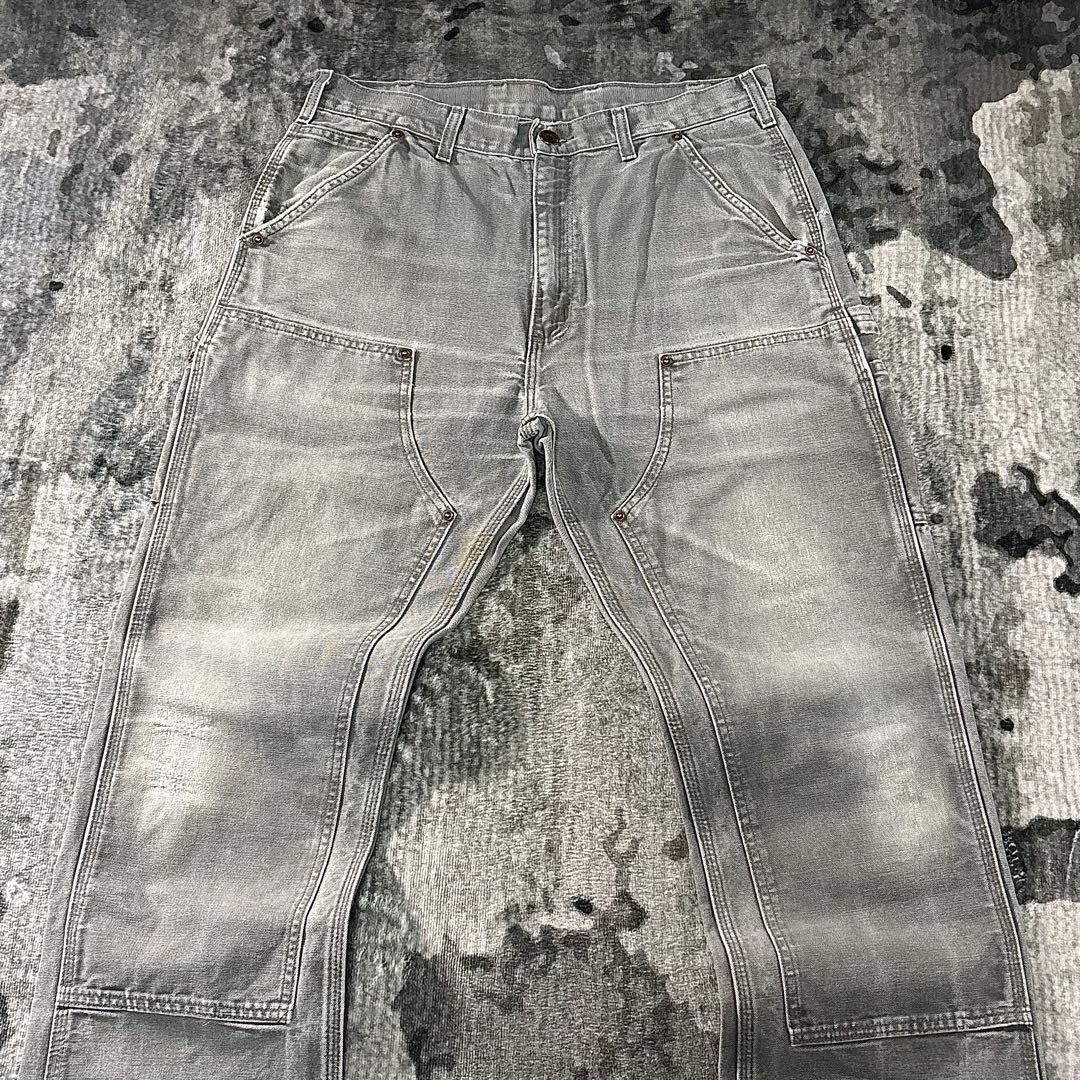 極上フェード 34×36 Carhartt 灰 金ボタン 一点物 ゆる履き