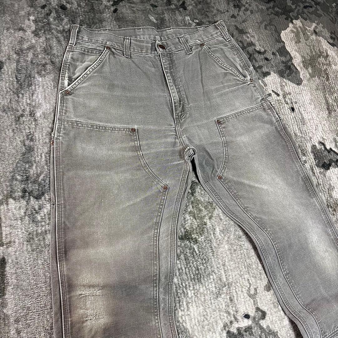 極上フェード 34×36 Carhartt 灰 金ボタン 一点物 ゆる履き