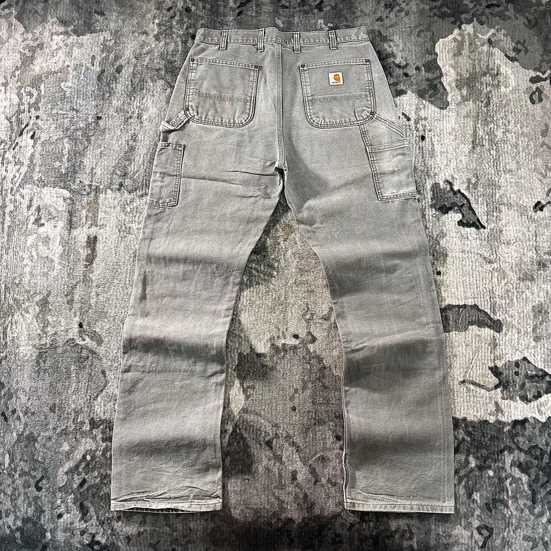 極上フェード 34×36 Carhartt 灰 金ボタン 一点物 ゆる履き