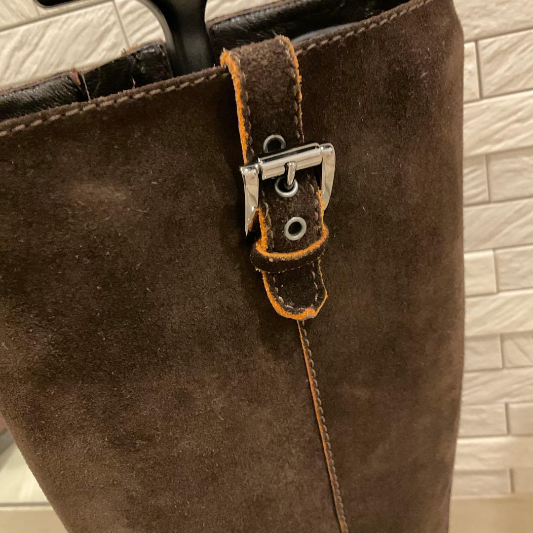 ロングブーツ　スエード　茶色ブーツ　スエードブーツ　ジョッキブーツ