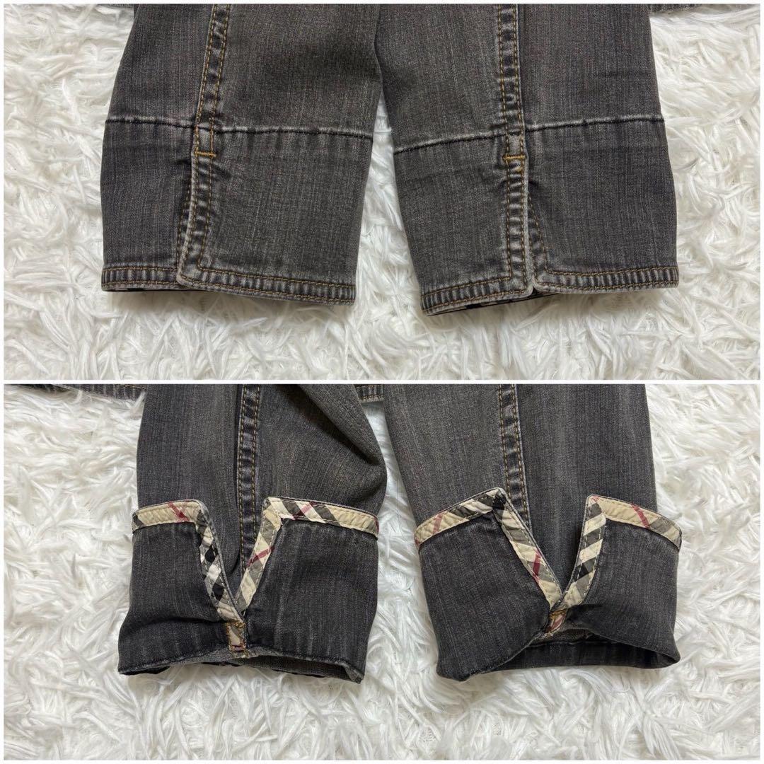 バーバリーロンドン ノーカラー デニムジャケット ノバチェック ロゴ刻印ボタン