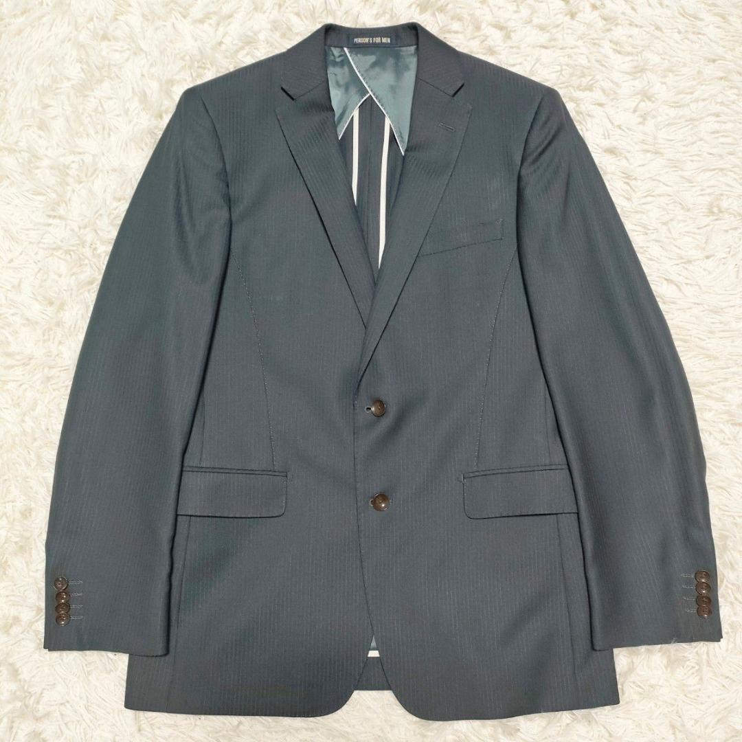 パーソンズ　光沢感　3ピース　スーツ　シングル　2B　背抜き　グレー　メンズ