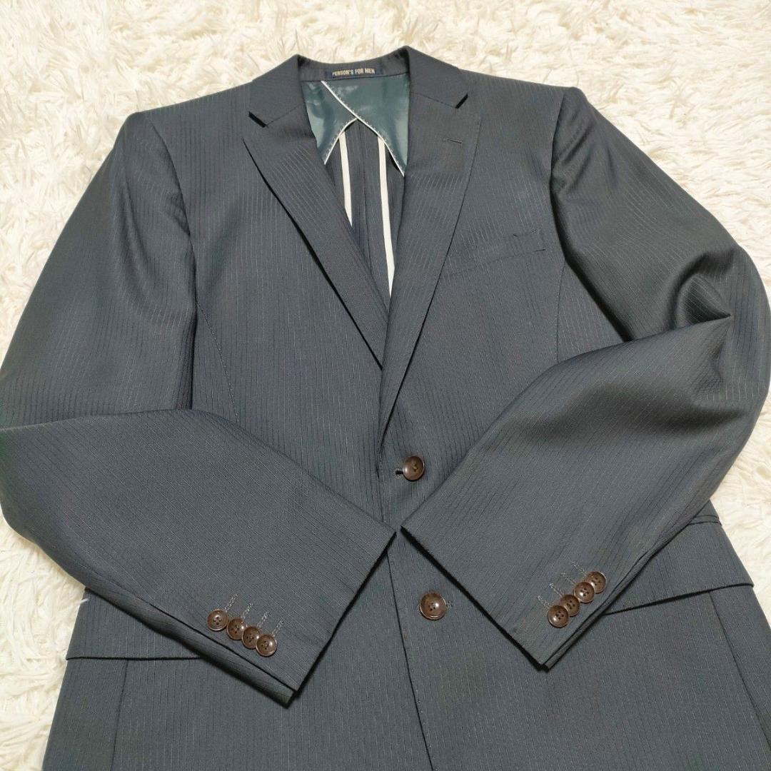 パーソンズ　光沢感　3ピース　スーツ　シングル　2B　背抜き　グレー　メンズ