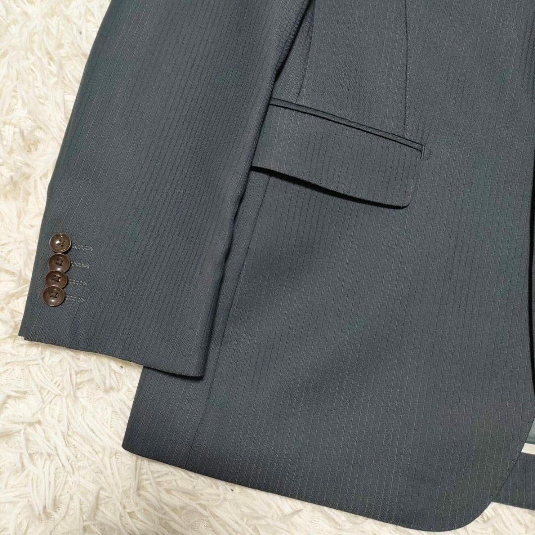 パーソンズ　光沢感　3ピース　スーツ　シングル　2B　背抜き　グレー　メンズ