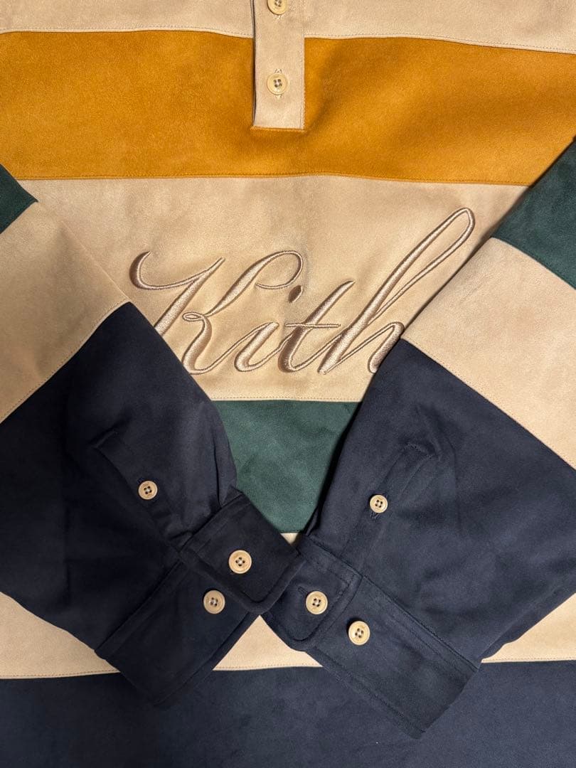 Kith スエード風ストライプポロシャツ XXL