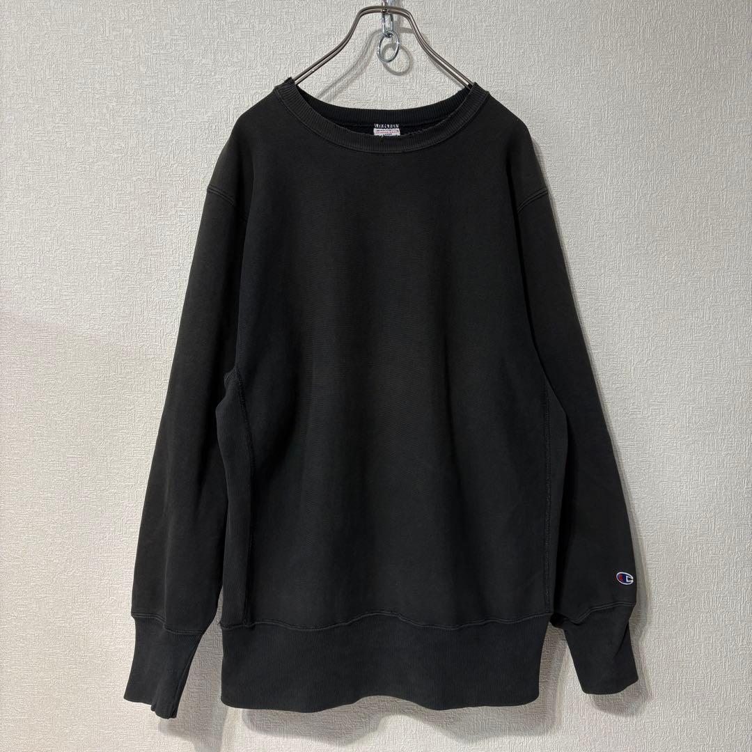 90s 刺繍タグ リバースウィーブ チャンピオン 無地 目無し ブラック 黒 L