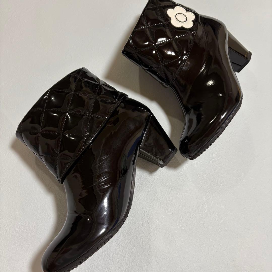 マリークワント キルティング レインブーツ デイジー ブラック M 長靴