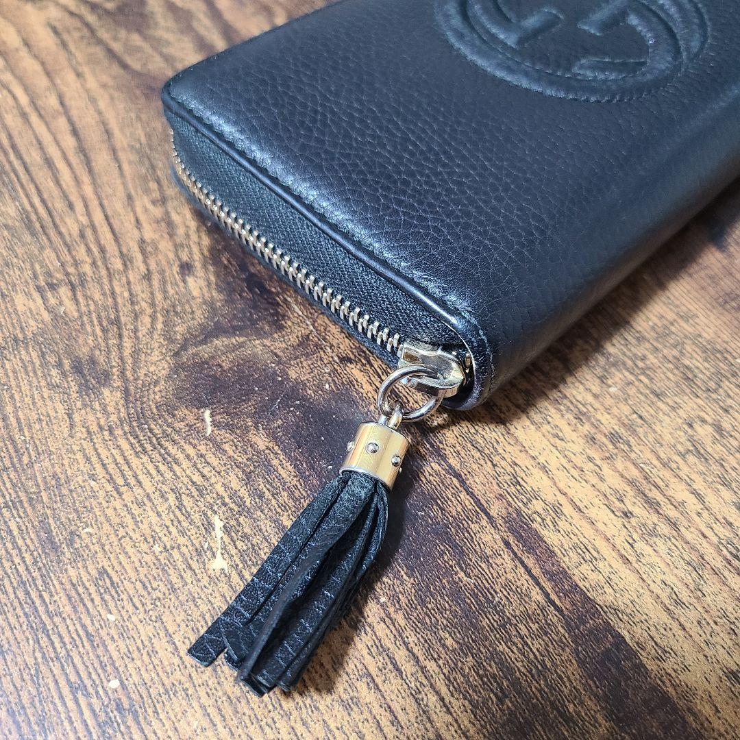 GUCCI ブラック レザー ソーホー 長財布 タッセル ラウンドファスナー