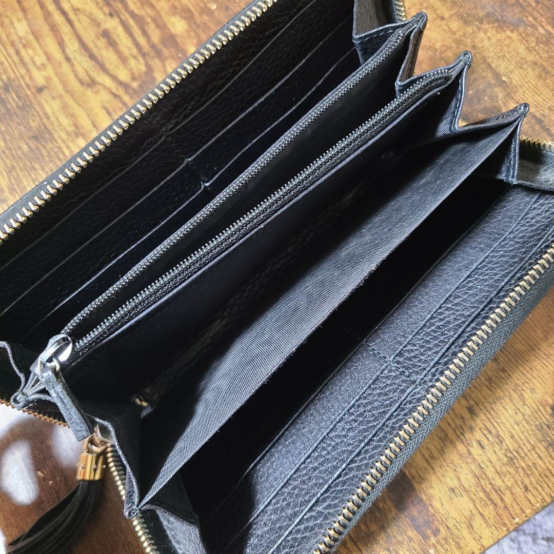 GUCCI ブラック レザー ソーホー 長財布 タッセル ラウンドファスナー