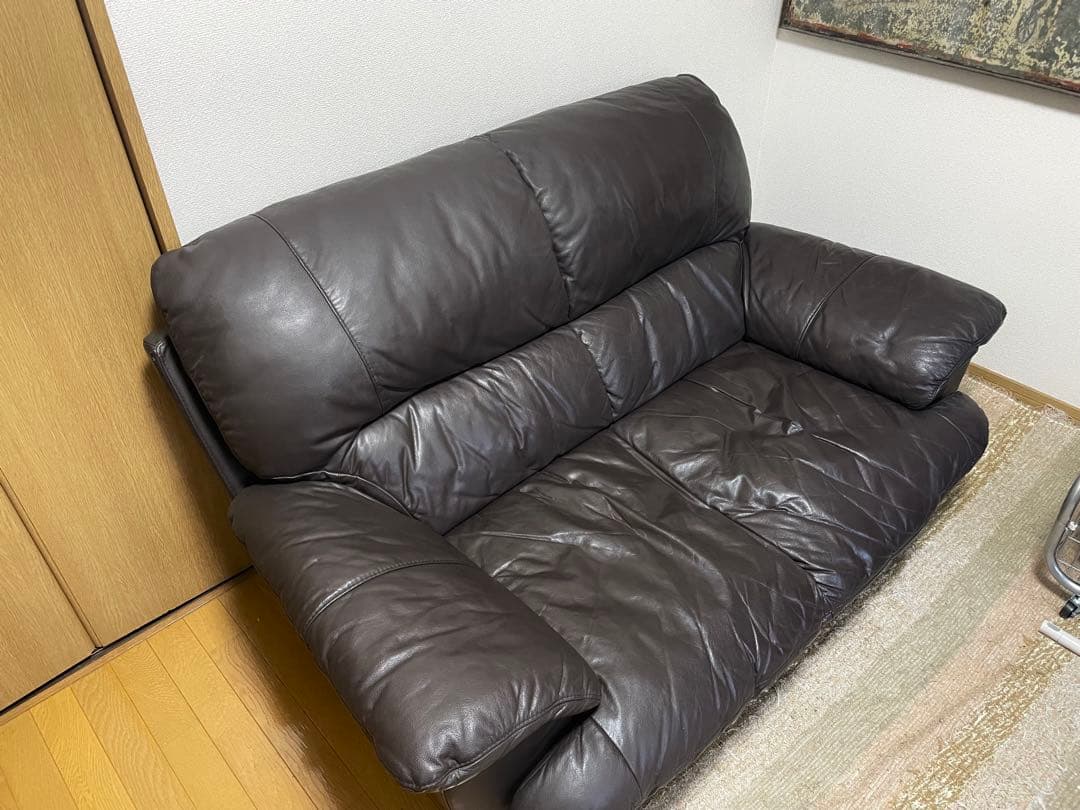 ニトリ　本革　ダークブラウン レザー 2人掛けソファ