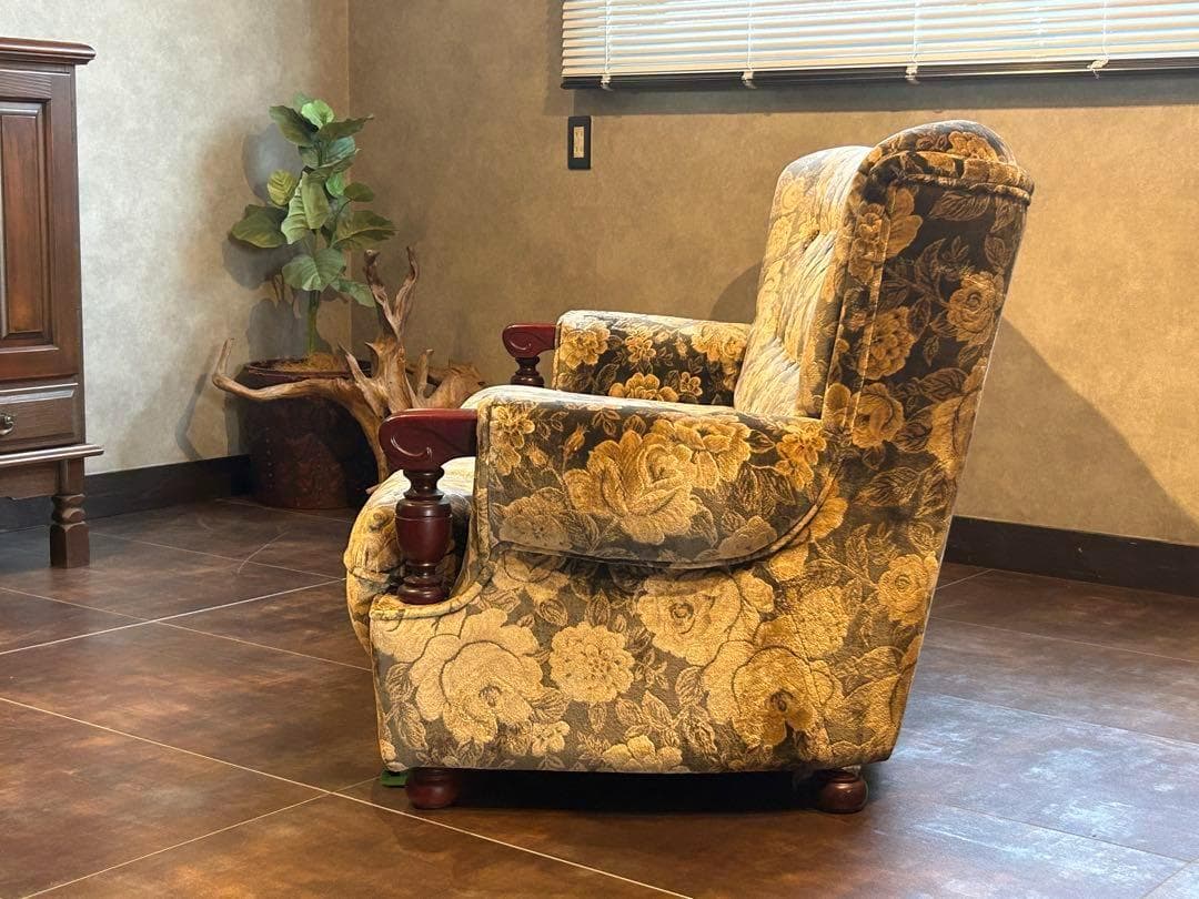 希少　金華山織　ベロア生地　ヴィンテージ　3Pソファ　アンティーク　レトロ　IZ