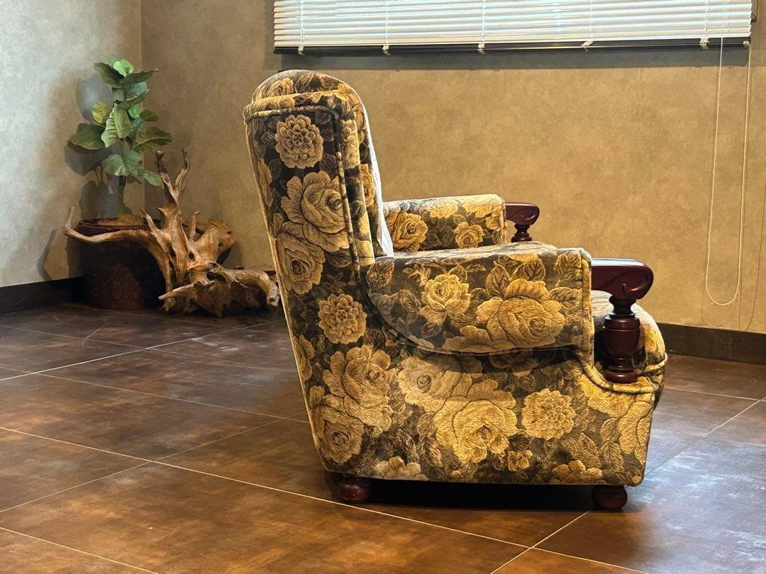 希少　金華山織　ベロア生地　ヴィンテージ　3Pソファ　アンティーク　レトロ　IZ