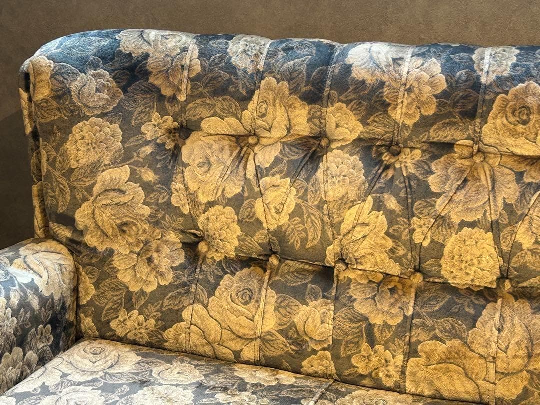 希少　金華山織　ベロア生地　ヴィンテージ　3Pソファ　アンティーク　レトロ　IZ