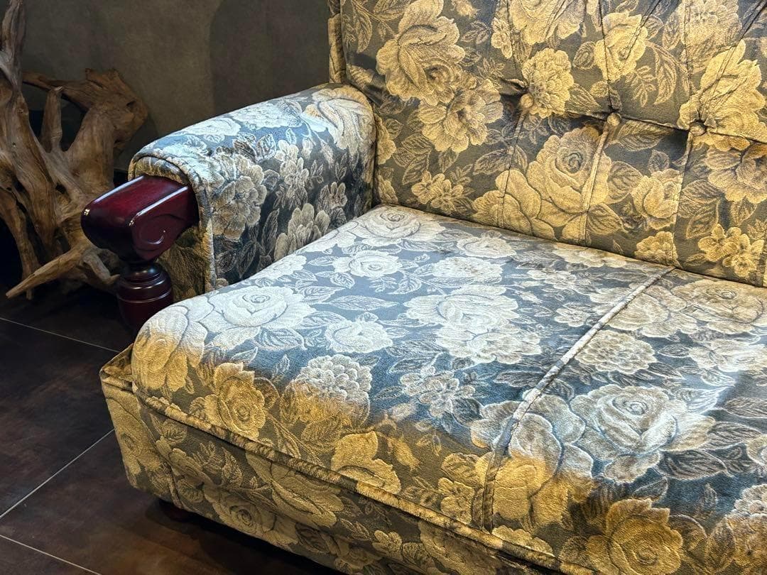 希少　金華山織　ベロア生地　ヴィンテージ　3Pソファ　アンティーク　レトロ　IZ