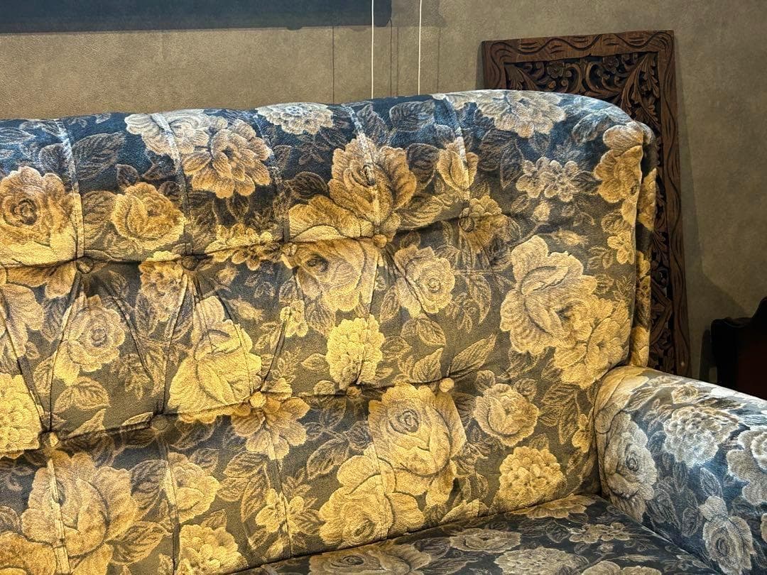 希少　金華山織　ベロア生地　ヴィンテージ　3Pソファ　アンティーク　レトロ　IZ