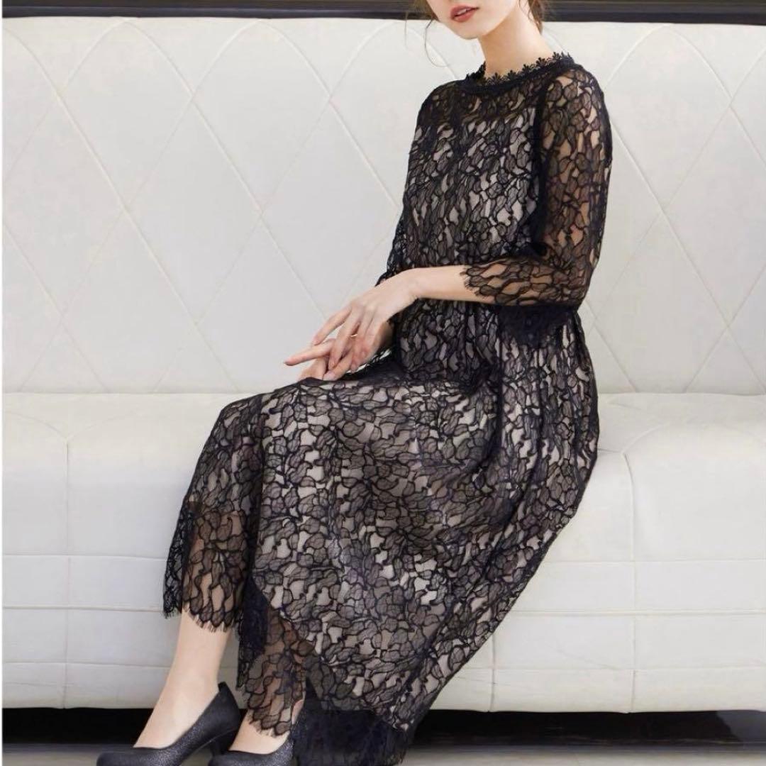 niana ニアナ 総レースポケット付きドレス 大きいサイズ ブラック 黒