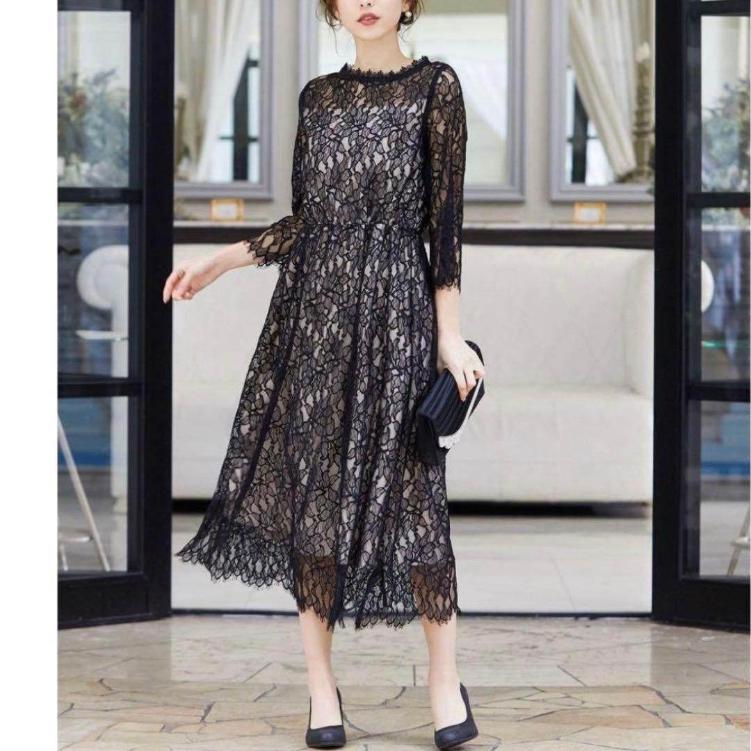 niana ニアナ 総レースポケット付きドレス 大きいサイズ ブラック 黒