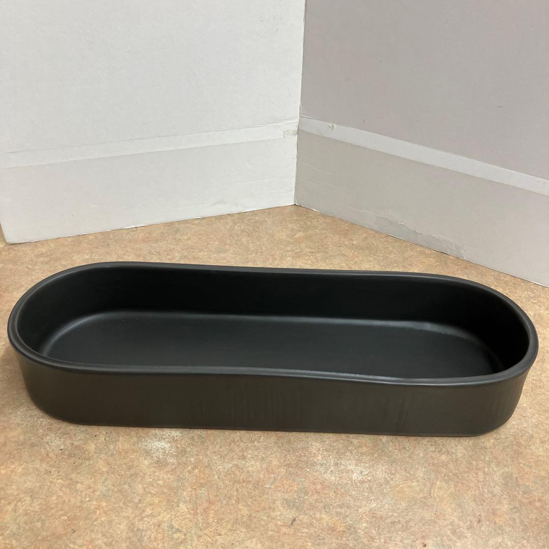 信楽焼楕円形花器水盤黒