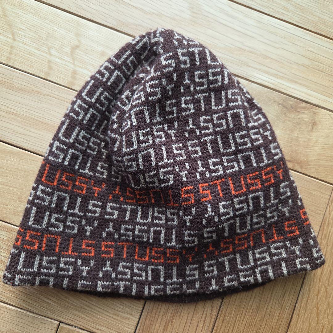 90s old stussy ビーニー　紺タグ　モノグラム　初期　ロゴ　ニット帽