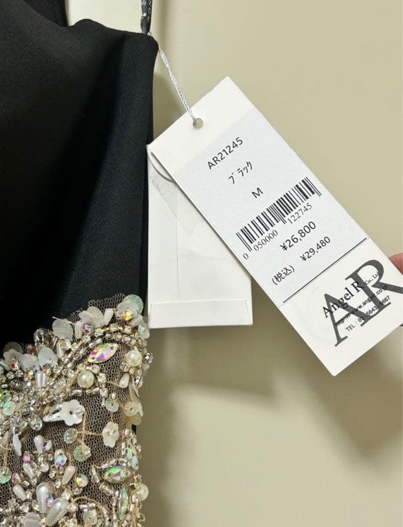 AR ビーズ装飾 ブラック タイトドレス