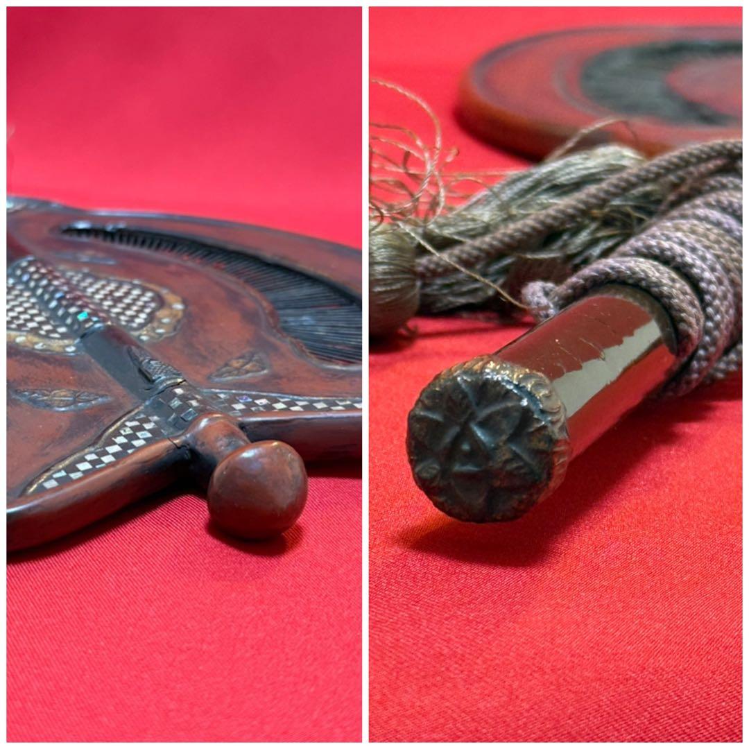 中国美術 螺鈿細工 竹組 朱黒漆螺鈿漆蒔絵軍配 大漆嵌螺鈿軍配団扇 古武具 唐物