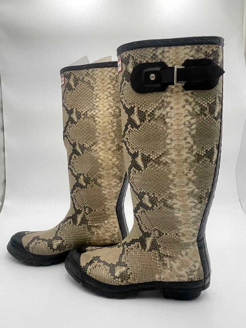 HUNTER ヘビ柄 長靴 サイドバックル付き
