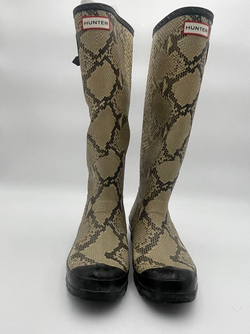 HUNTER ヘビ柄 長靴 サイドバックル付き