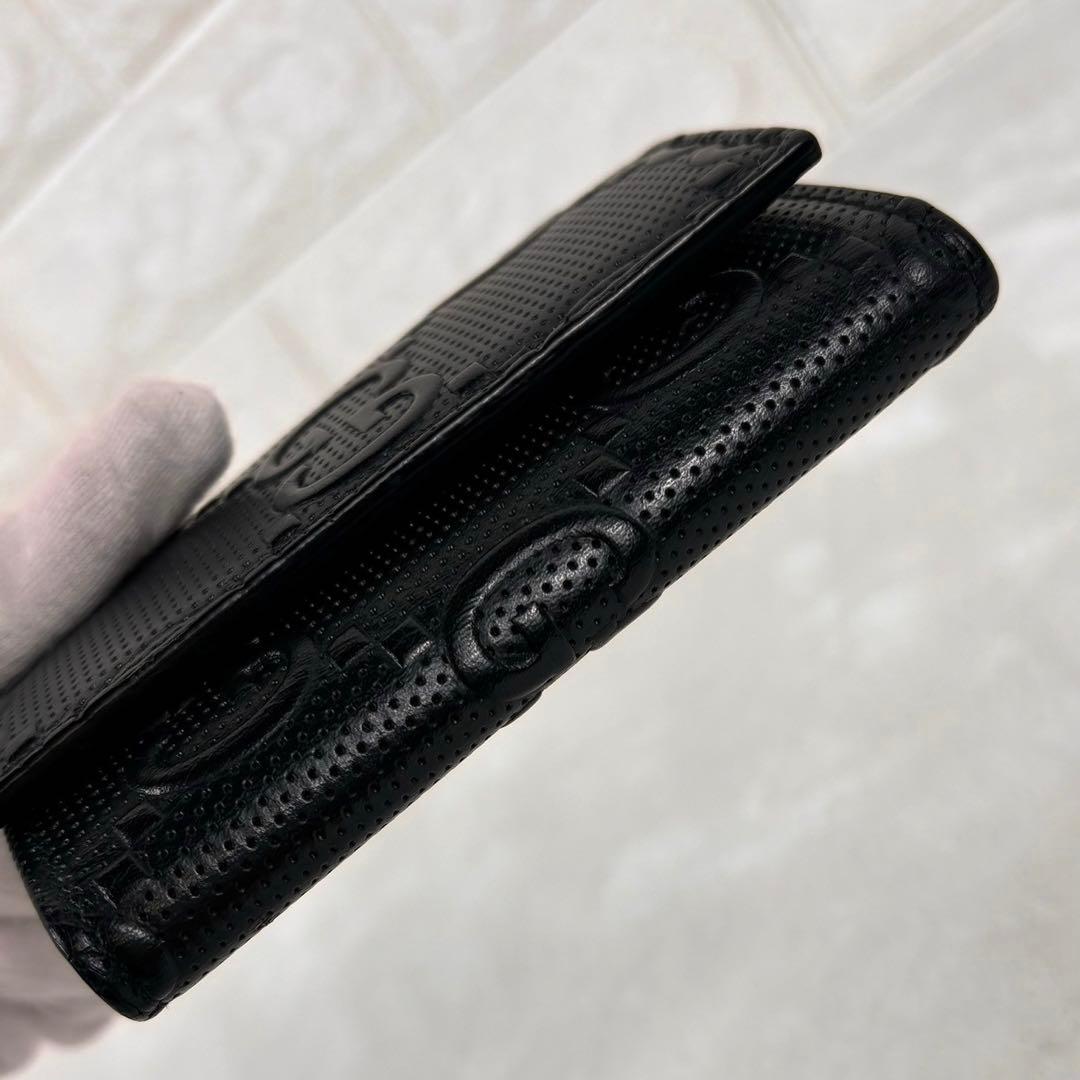 美品✨箱付き GUCCI グッチ 6連 キーケース シマ GG型押し ブラック