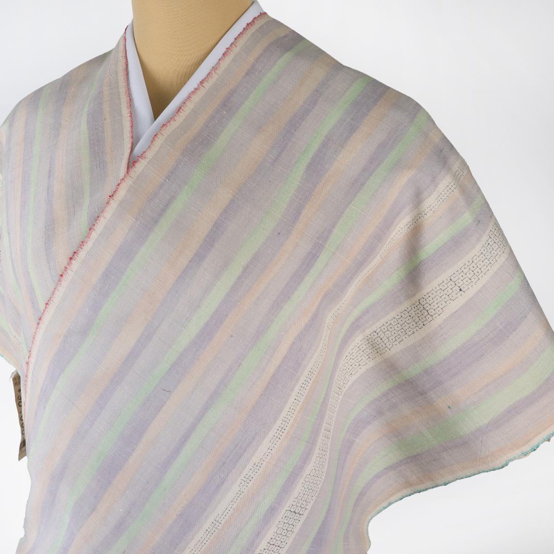 2887★手織　本場越後紬　いしくら 紬★パステル　ストライプ★反物★