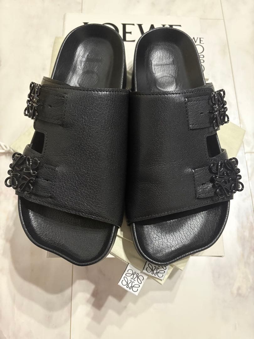 正規品　ロエベ　アナグラム　ユニセックス　サンダル　41 黒　ブラック　本革