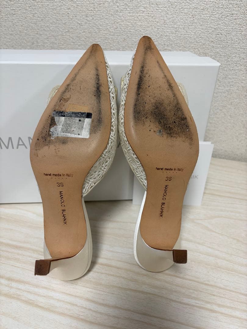 マノロブラニク　メイセール　レース　ホワイト　ミュールパンプス　36