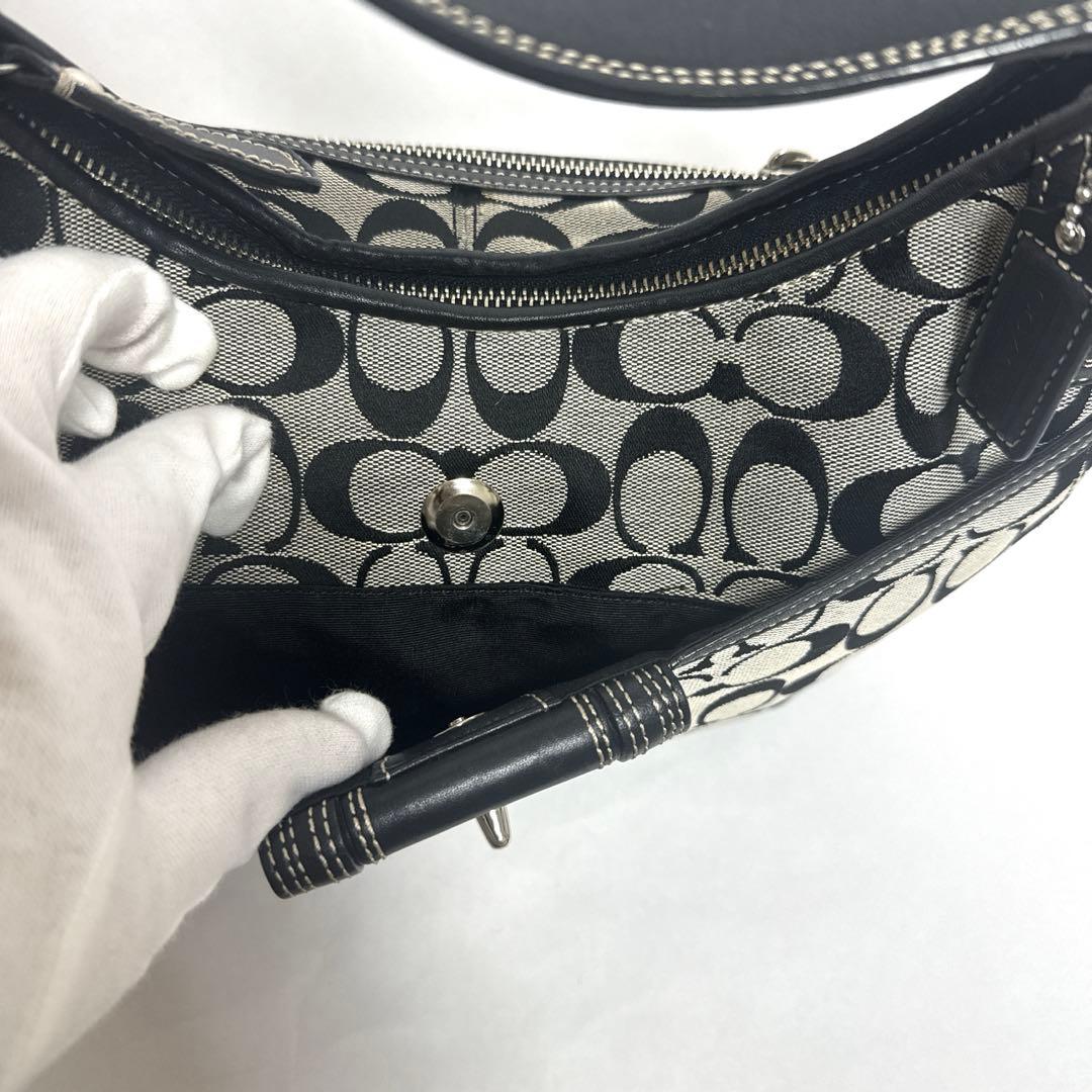 【美品】COACH シグネチャー ターンロック ホーボー ワンショルダーバッグ
