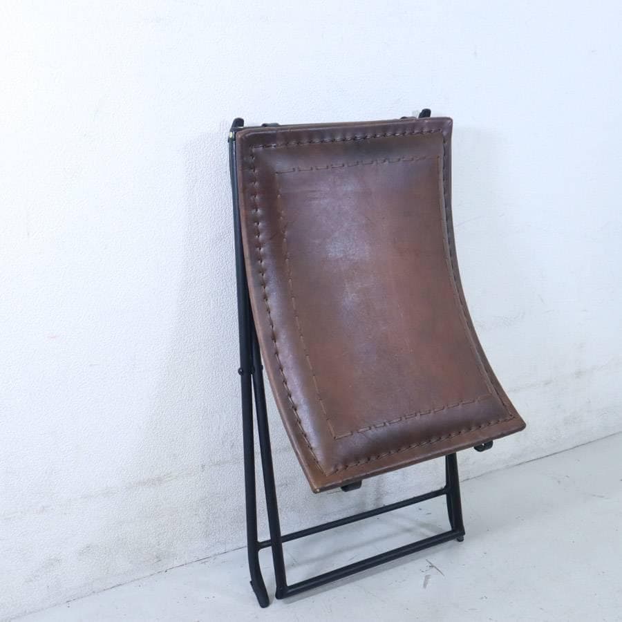 B-COMPANY 折りたたみ式レザースツール 山羊革 アイアン ハンドメイド