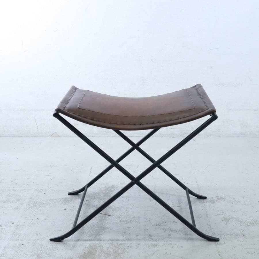 B-COMPANY 折りたたみ式レザースツール 山羊革 アイアン ハンドメイド