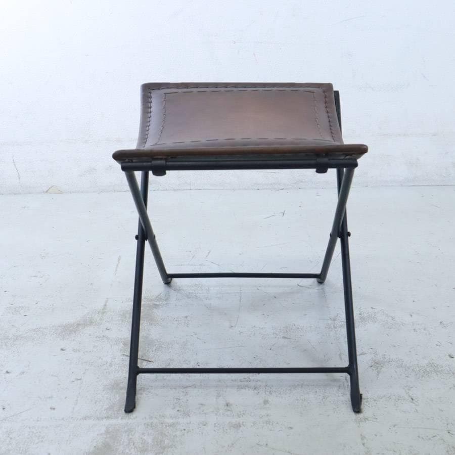 B-COMPANY 折りたたみ式レザースツール 山羊革 アイアン ハンドメイド