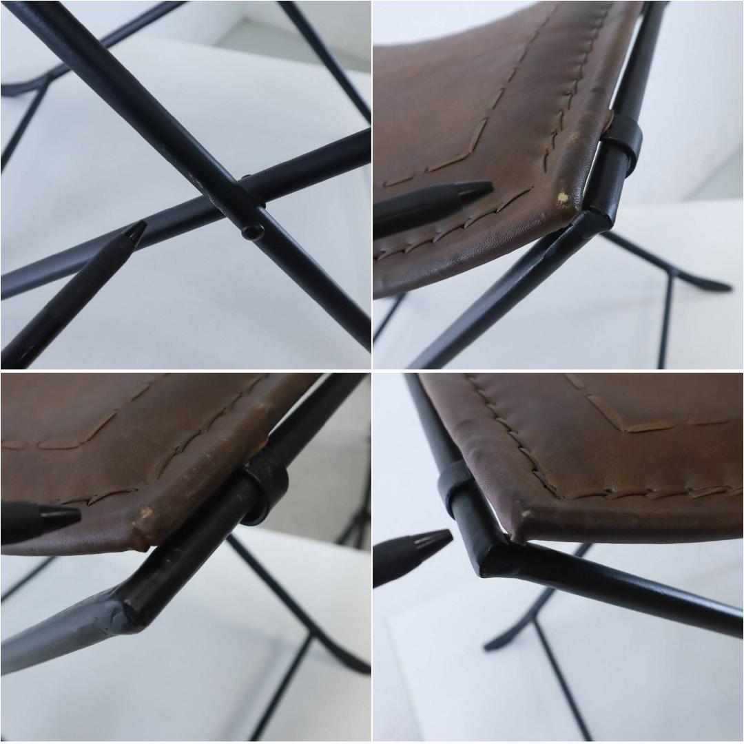 B-COMPANY 折りたたみ式レザースツール 山羊革 アイアン ハンドメイド