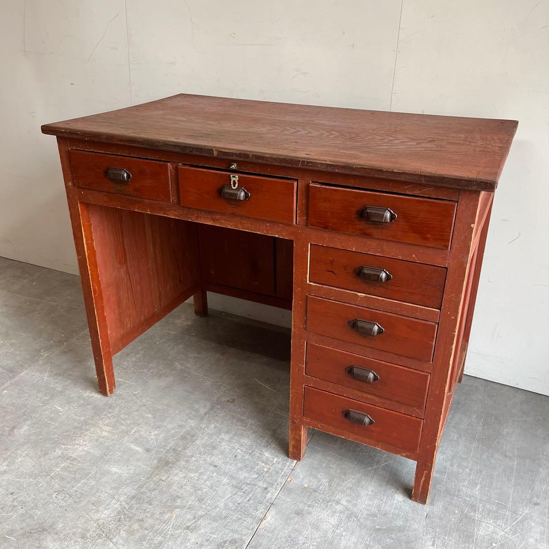 アンティーク 片袖机 デスク テーブル モダン レトロ 無垢材