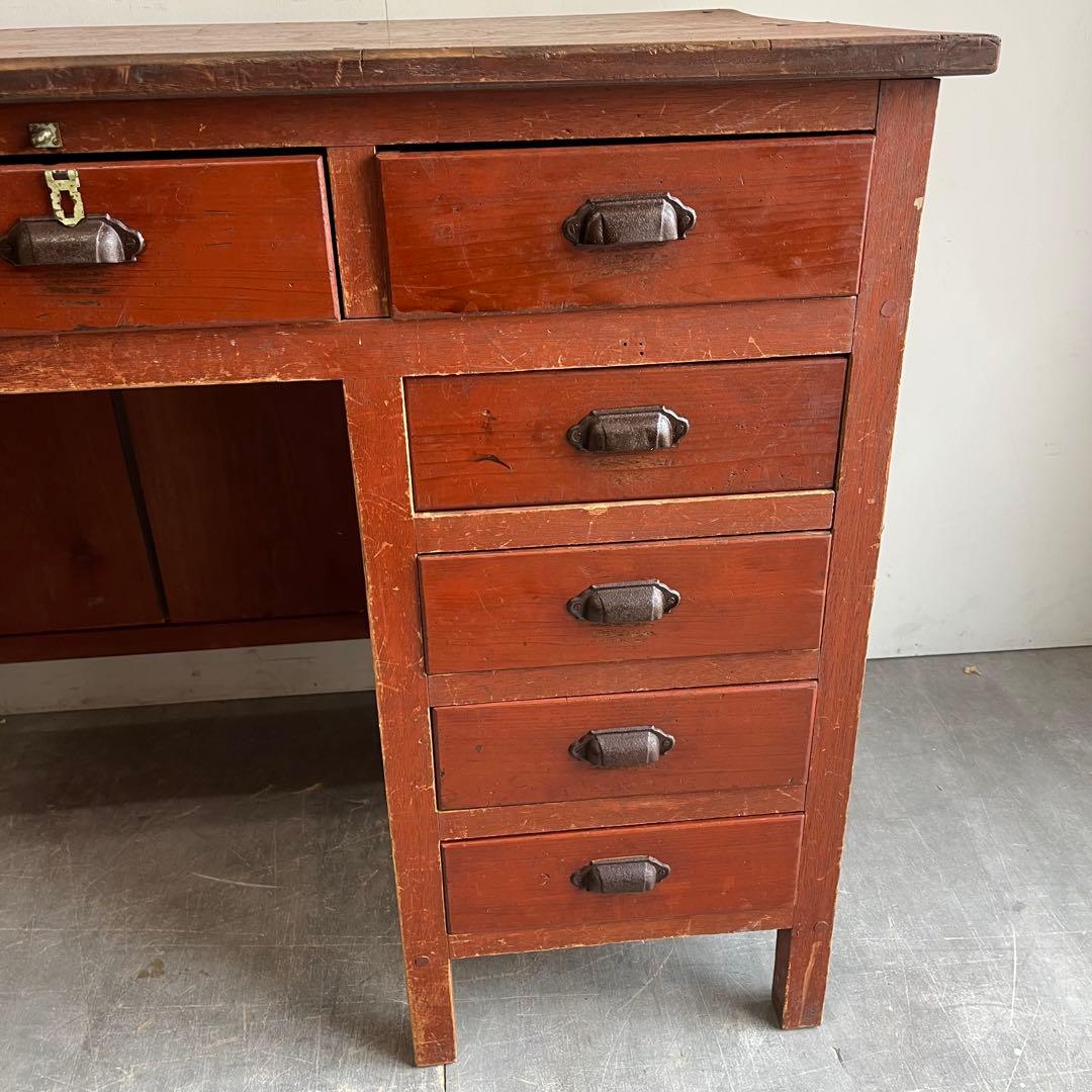 アンティーク 片袖机 デスク テーブル モダン レトロ 無垢材